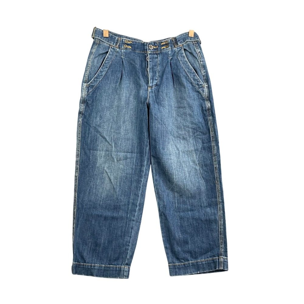 Pilcro Anthropology Jeans Womens 27 Blue Pleated Wide Leg Crop Button Fly Baggy